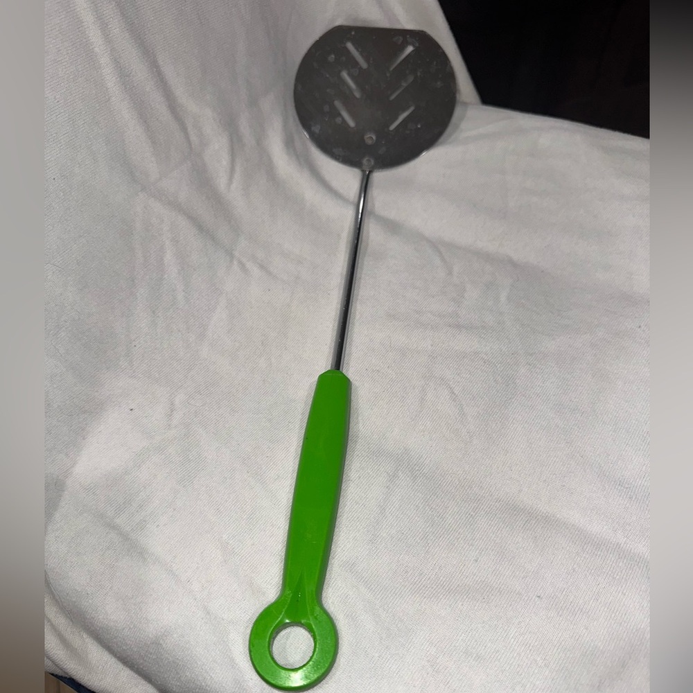 Vintage‎ BBQ Grill Spatula w/ Green Plastic Handle, Chromium Plated 16" 60s 70s